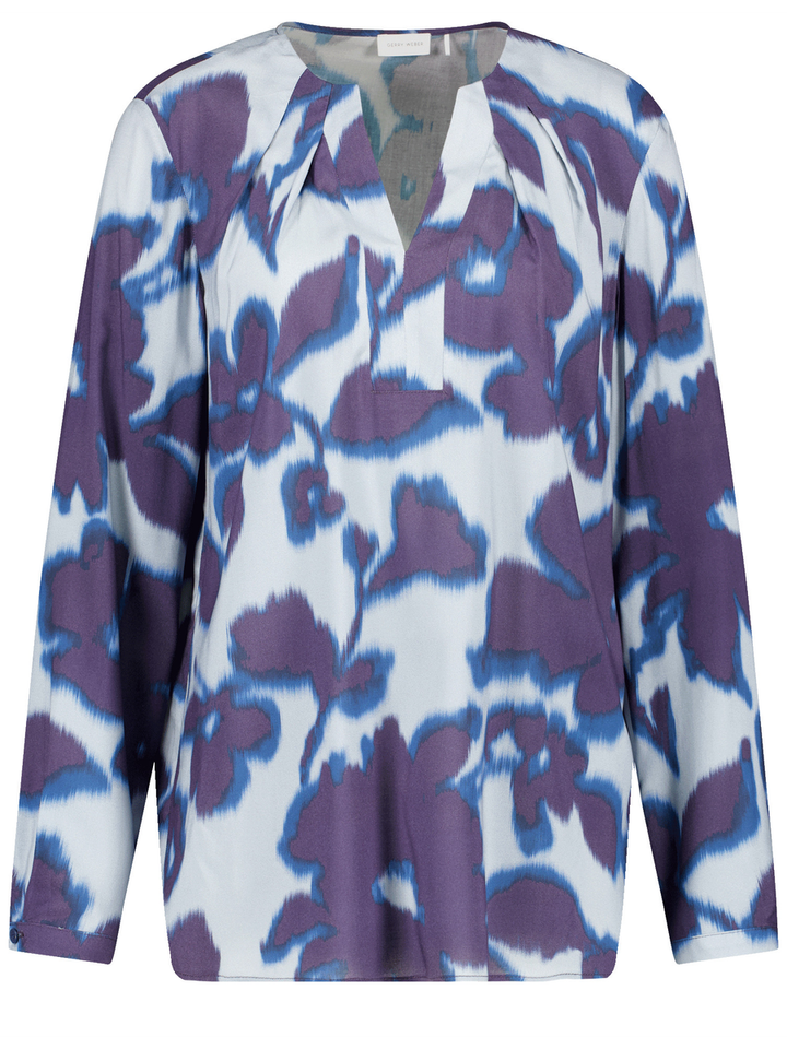 Blauwe blouse met V-hals en lange mouwen in print Blue Shades Gerry Weber