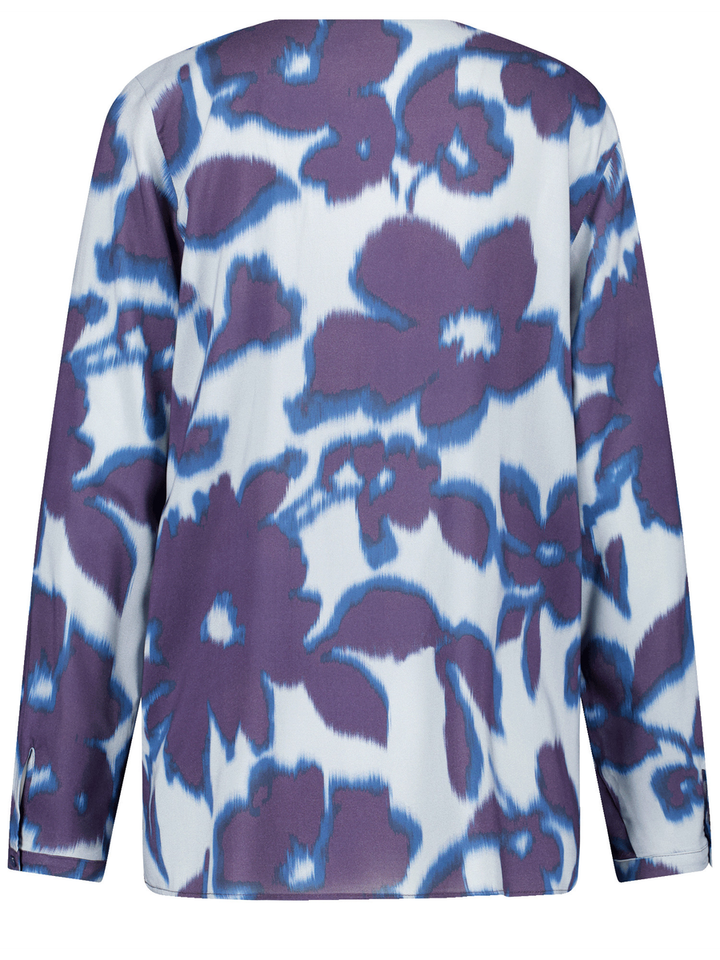 Blauwe blouse met V-hals en lange mouwen in print Blue Shades Gerry Weber