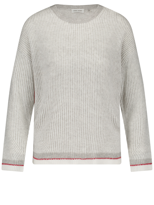 Lichtgrijze en witte pull met ronde hals en rood detail Silver Grey Gerry Weber