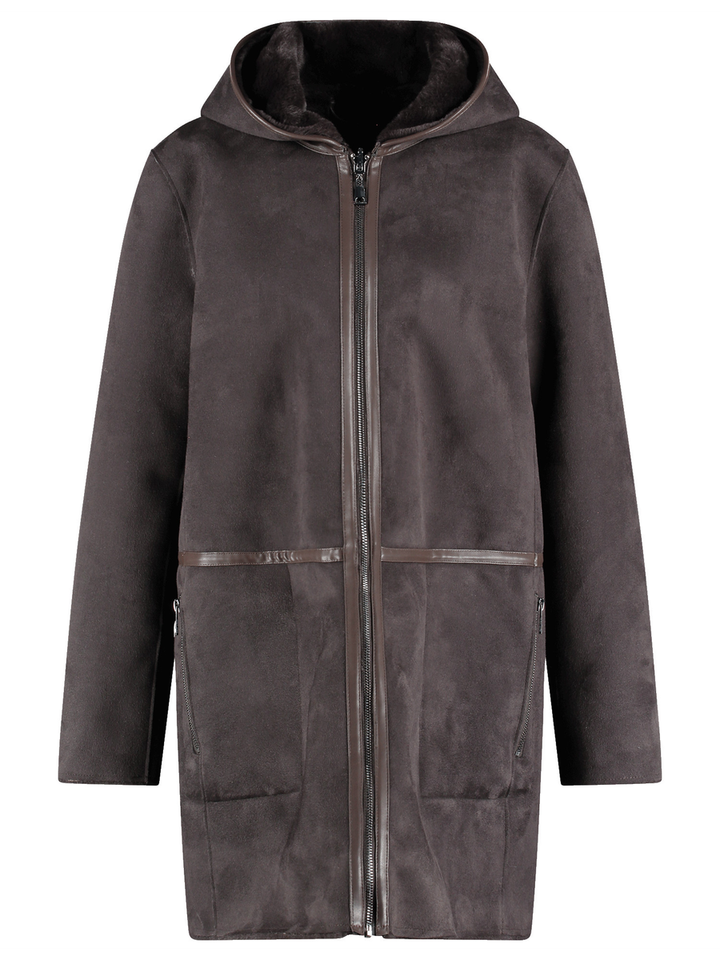 Bruine jas in suede met imitatiebont Gerry Weber