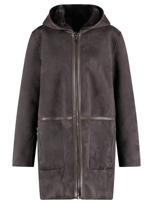 Bruine jas in suede met imitatiebont Gerry Weber