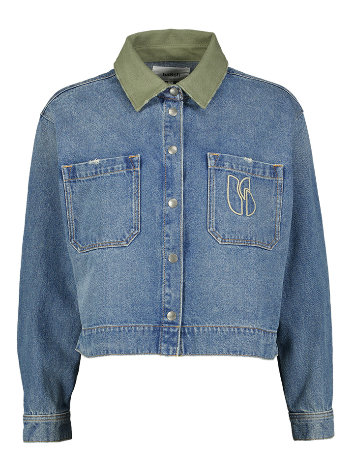 Blauwe jeansjas met groene kraag Vigilio Ba&sh