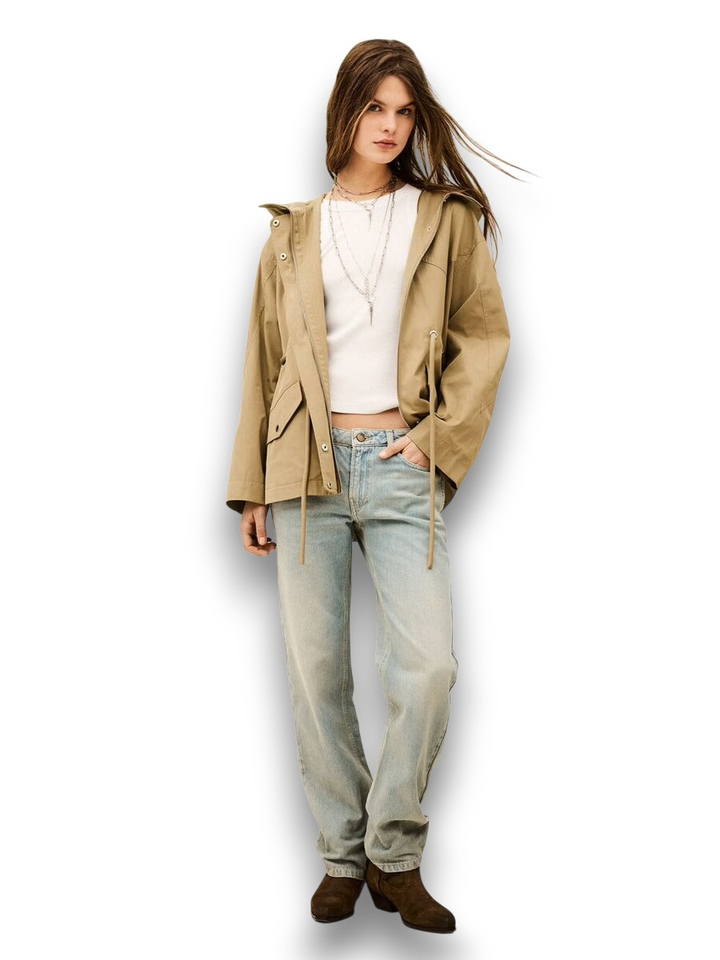 Beige halflange jas met kap Ilio BA&SH