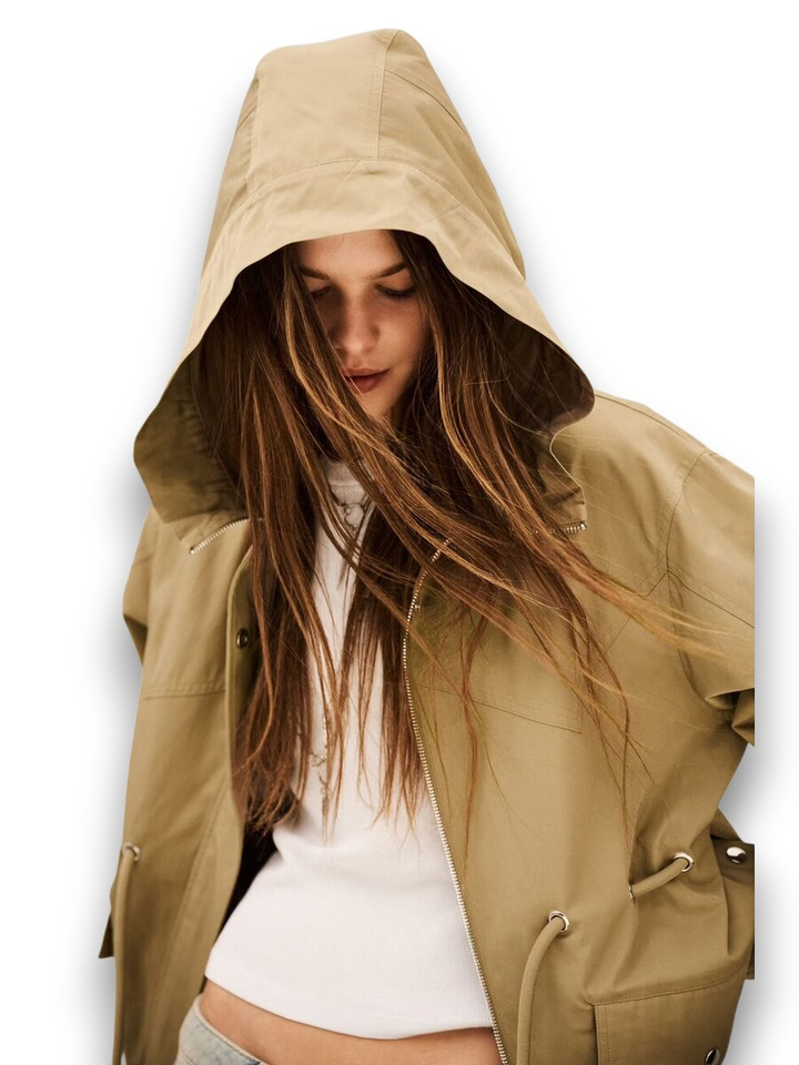 Beige halflange jas met kap Ilio BA&SH