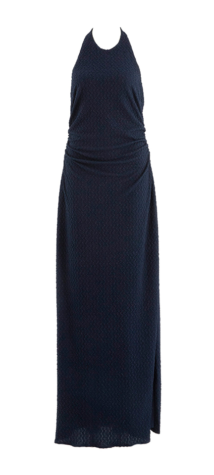 Blauwe halter jurk met strutuur Swing 