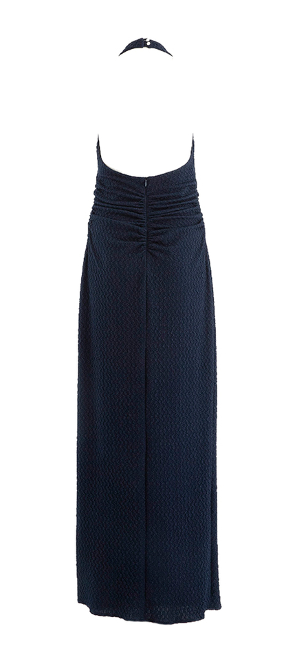 Blauwe halter jurk met strutuur Swing 