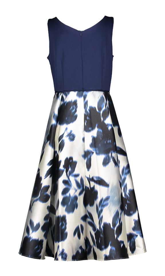 Blauwe feestelijke jurk in bloemenprint Swing 