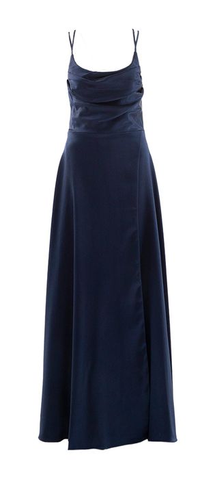 Donkerblauwe zijdenlook jurk met stropdetail Swing