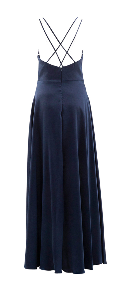 Donkerblauwe zijdenlook jurk met stropdetail Swing