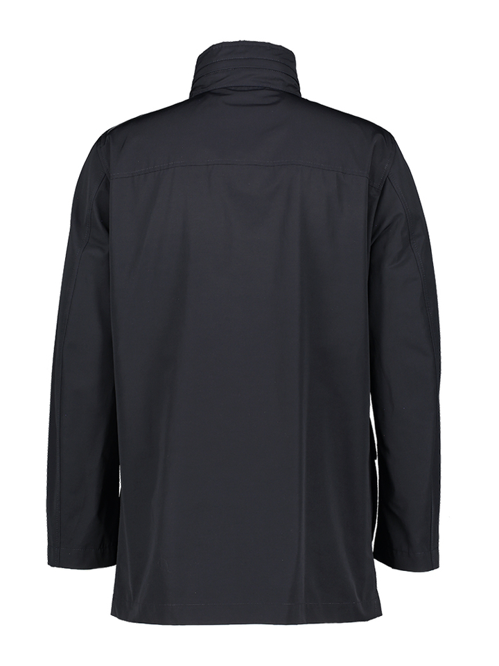 Blauwe halflange jas met sluit detail jas Nam Fay 