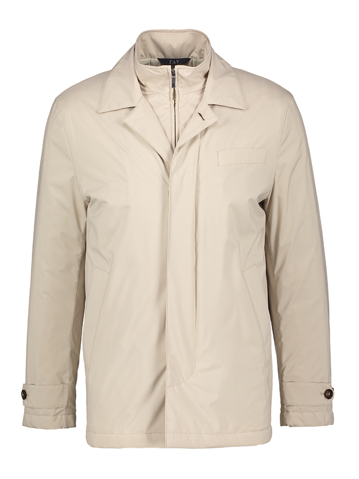 Beige halflange jas met kraag detail jas Nam Fay