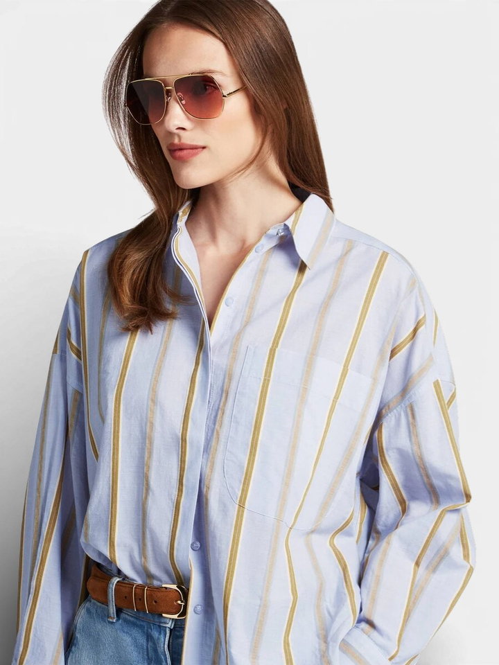 Lichtblauwe gestreepte blouse Deborah Beaumont 