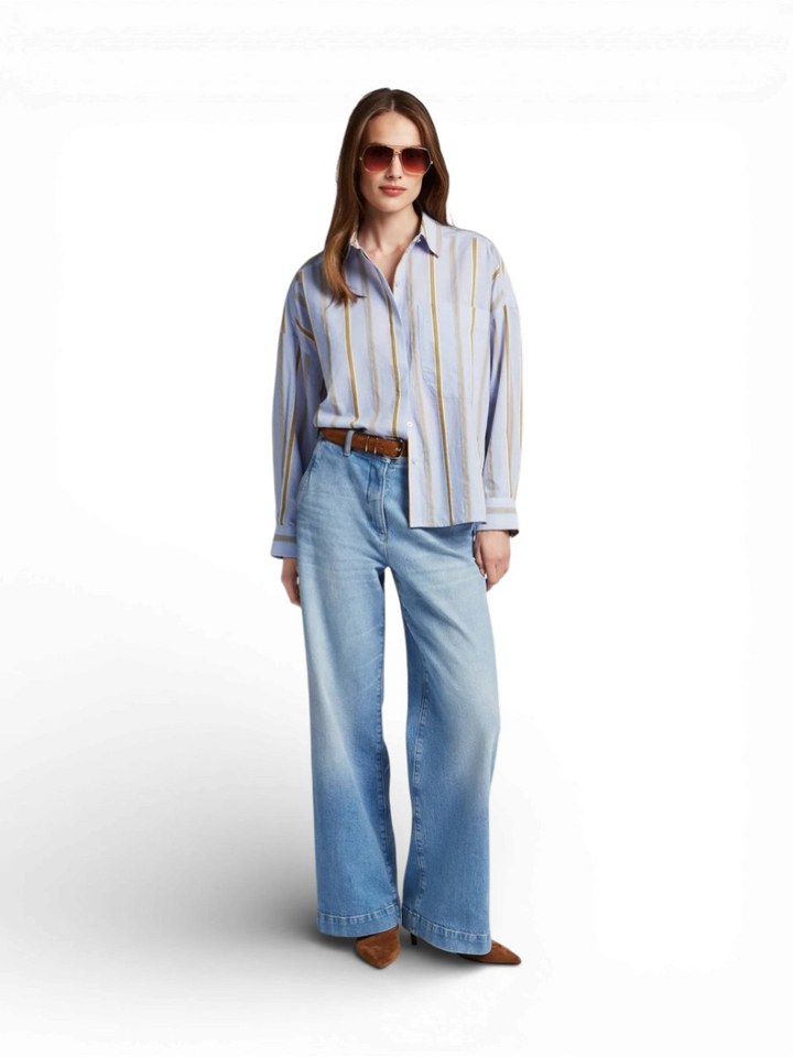 Lichtblauwe gestreepte blouse Deborah Beaumont 