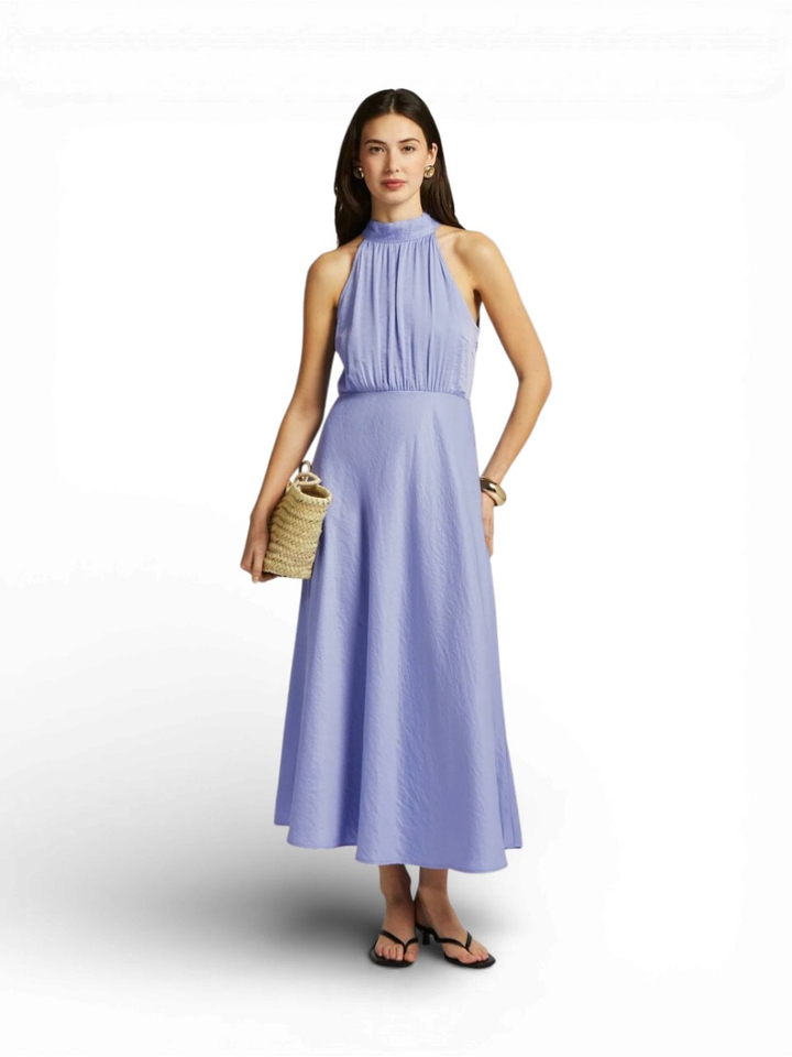 Lichtblauwe midi-jurk met halternek Esta Beaumont 