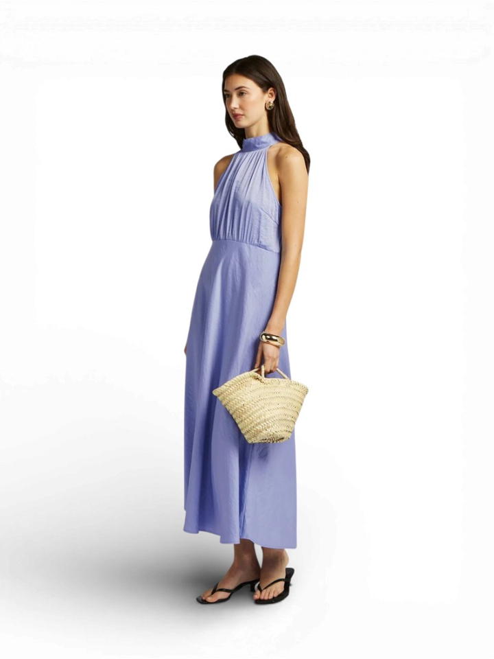 Lichtblauwe midi-jurk met halternek Esta Beaumont 