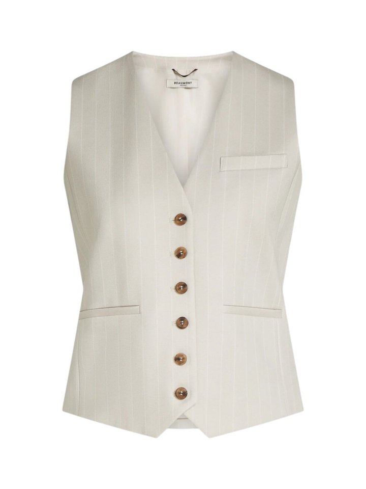 Beige mouwloze gilet met fijne streep Igor Beaumont