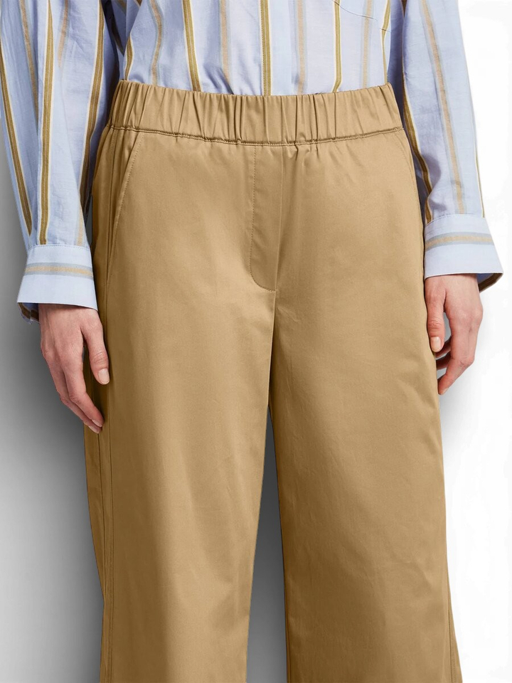 Camel kleurige katoenen wijde broek met elastiek 