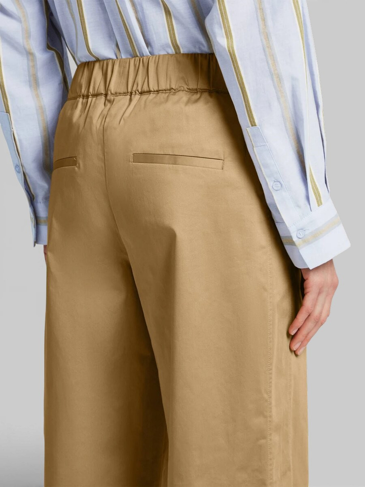 Camel kleurige katoenen wijde broek met elastiek 