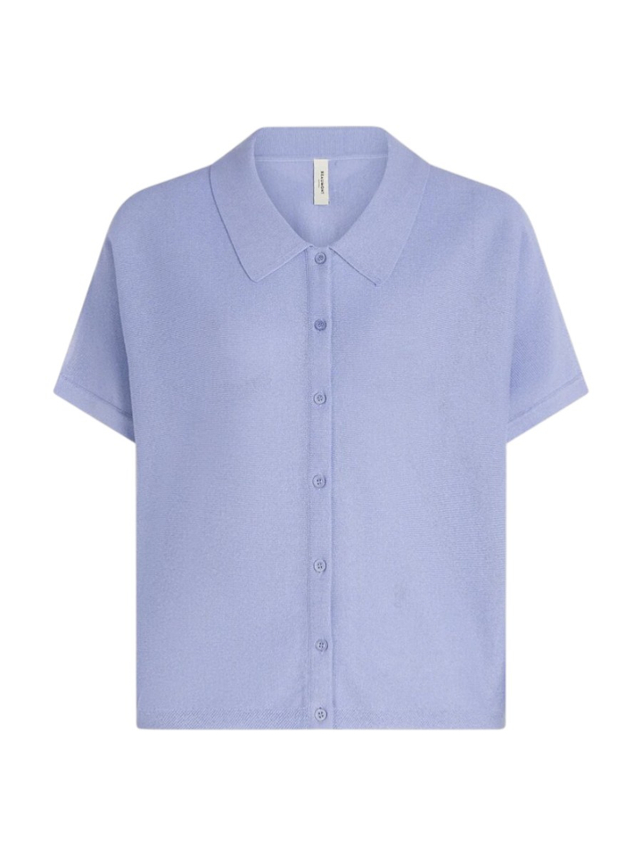 lichtblauwe cardigan met polokraag en korte mouwen Maisie Beaumont