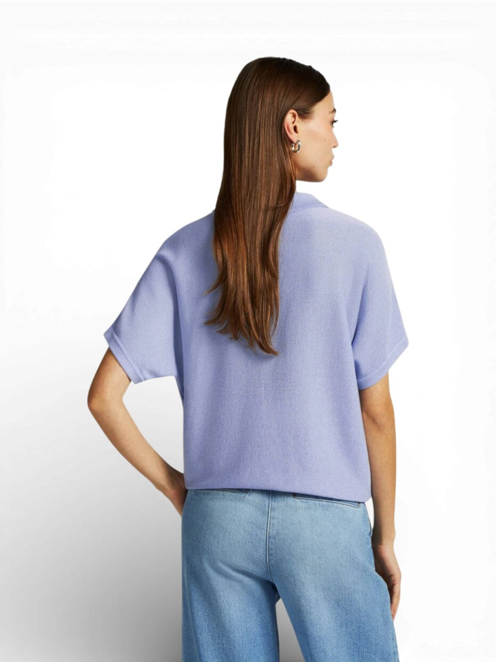 lichtblauwe cardigan met polokraag en korte mouwen Maisie Beaumont