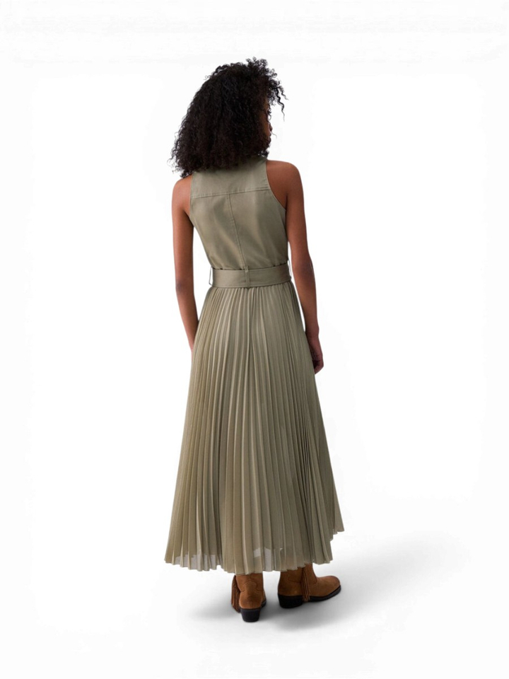 Kaki groene mouwloze jurkj met plissee rok Liu Jo