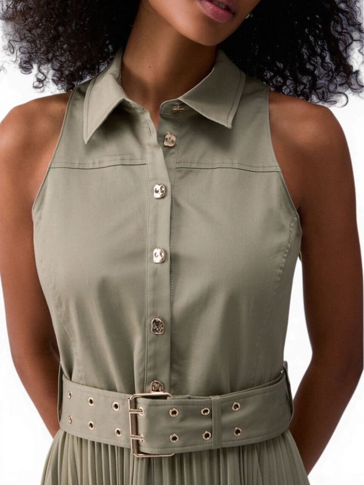 Kaki groene mouwloze jurkj met plissee rok Liu Jo