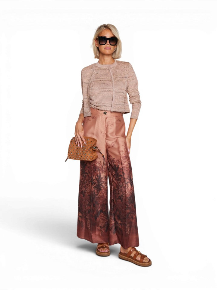 Bruine geklede broek met print Liu Jo