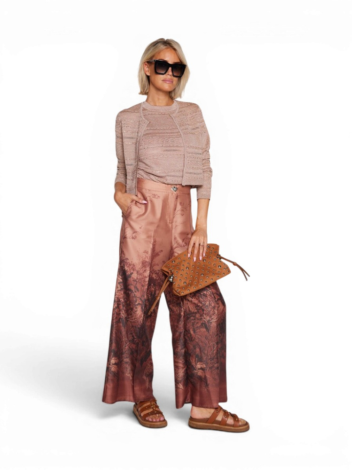 Bruine geklede broek met print Liu Jo