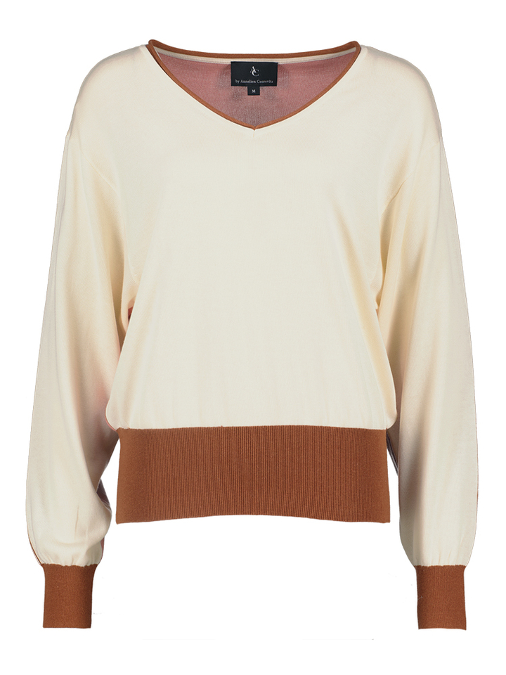Beige en roze trui met V-hals Lotte AC