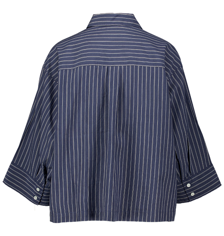 Blauwe oversized bloes met fijne krijtstreep Zenggi