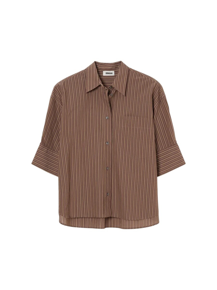 Bruine oversized gestreepte bloes Zenggi
