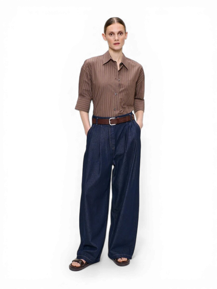 Bruine oversized gestreepte bloes Zenggi