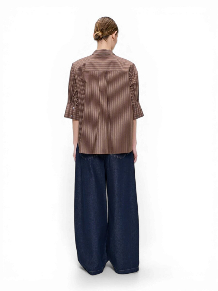 Bruine oversized gestreepte bloes Zenggi
