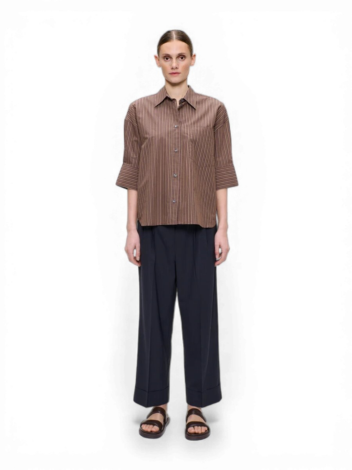 Bruine oversized gestreepte bloes Zenggi