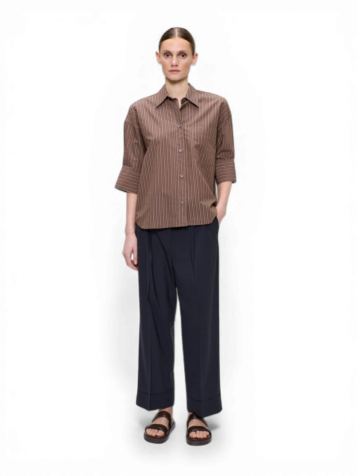 Bruine oversized gestreepte bloes Zenggi