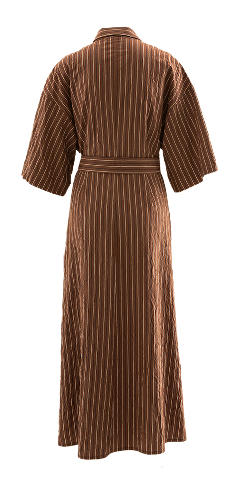 Bruine maxi-jurk met blauwe en witte streep Zenggi