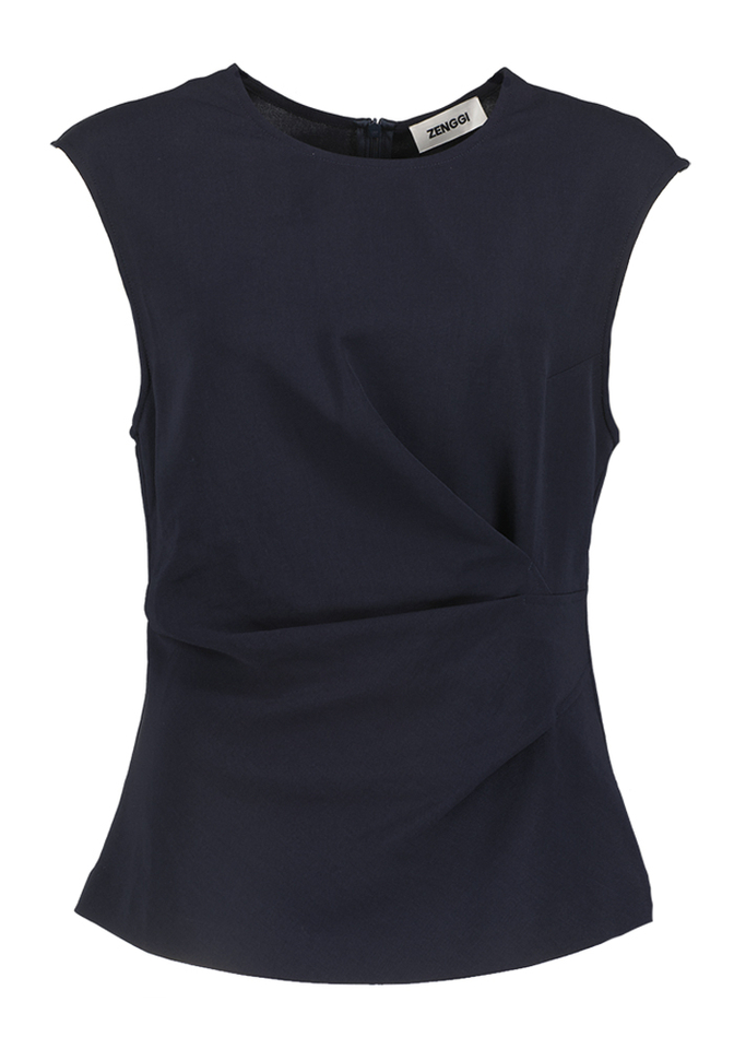 Donkerblauwe top met plooidetail Zenggi