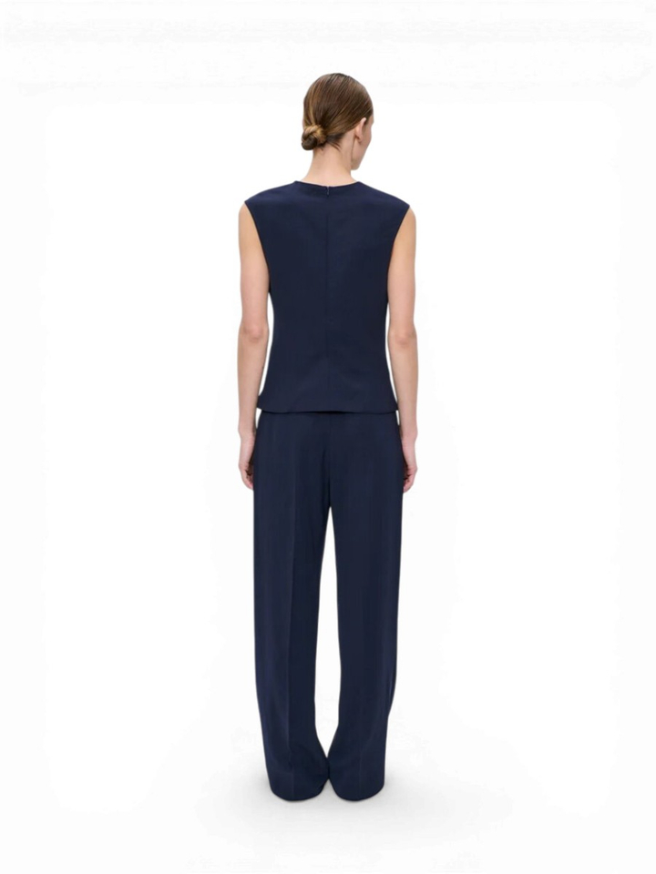 Donkerblauwe top met plooidetail Zenggi