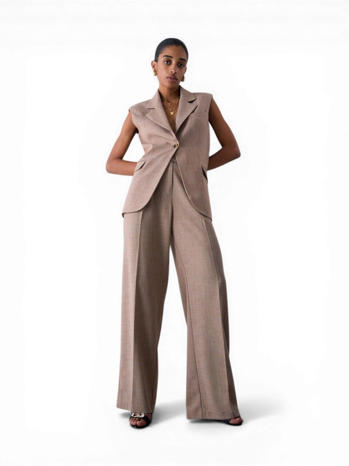 Beige wijde broek met bandplooi Liu Jo