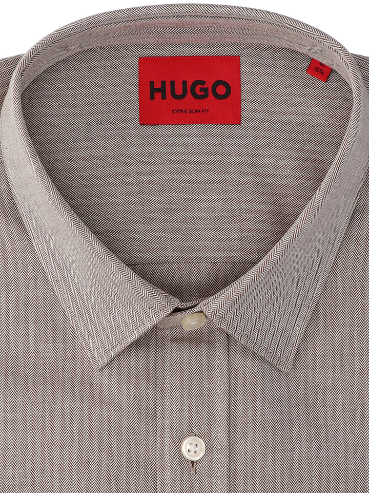 Bruin katoenen hemd (extra slim fit) met visgraatmotief en lange mouwen Hugo Boss