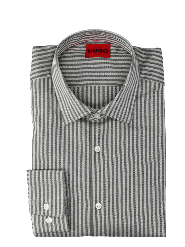 Kaki groene katoenen hemd (slim fit) met strepen en lange mouwen Hugo Boss