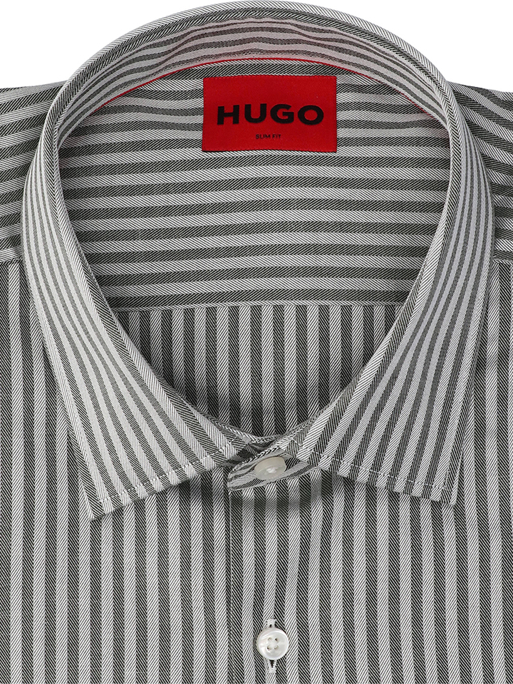 Kaki groene katoenen hemd (slim fit) met strepen en lange mouwen Hugo Boss