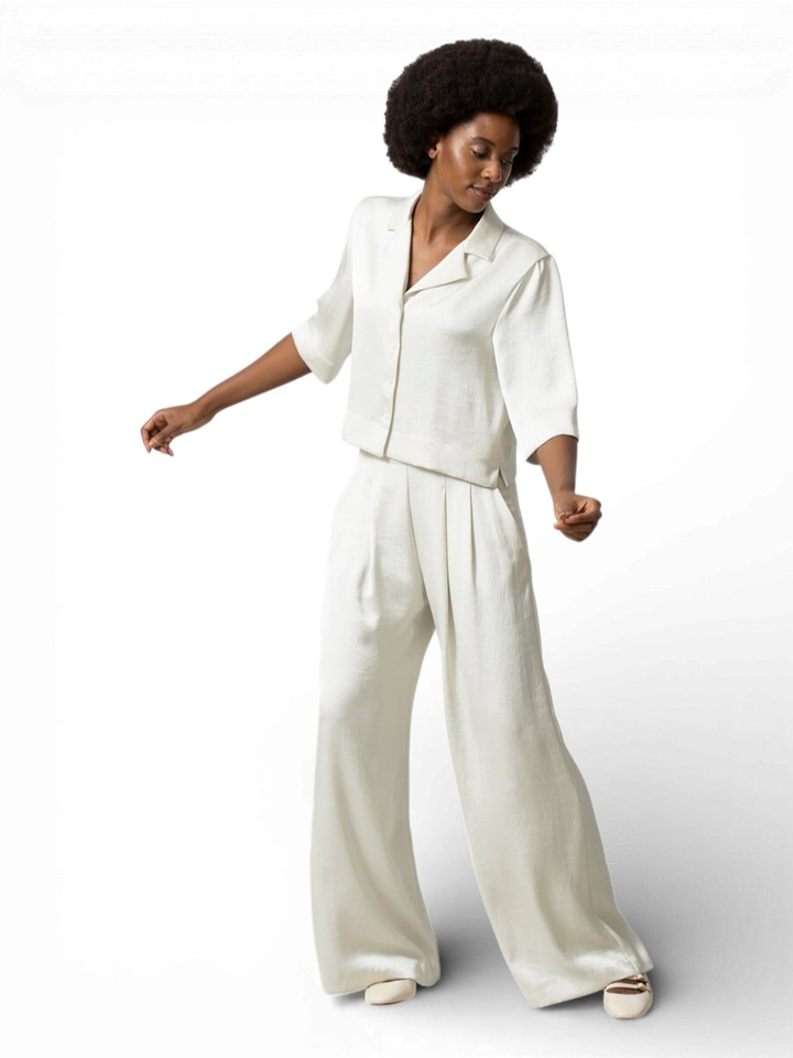 Ecru lange broek met plooien Rondo Gigue