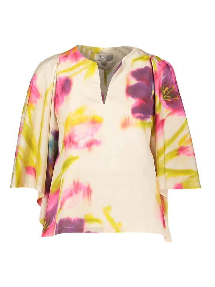 Multi-color bloes met print en vlindermouw Hallen Gigue