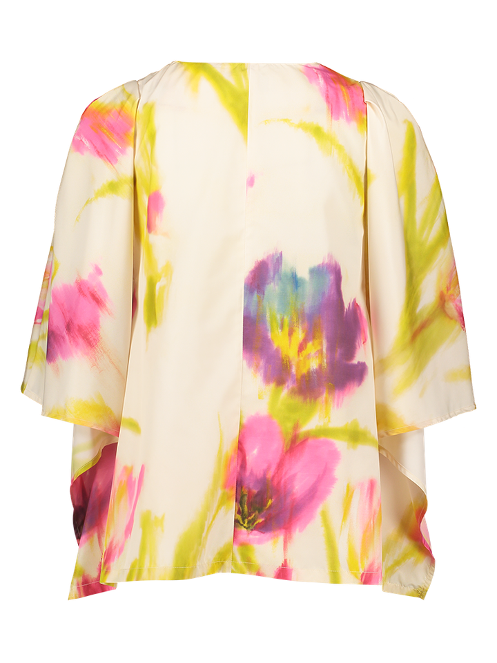 Multi-color bloes met print en vlindermouw Hallen Gigue
