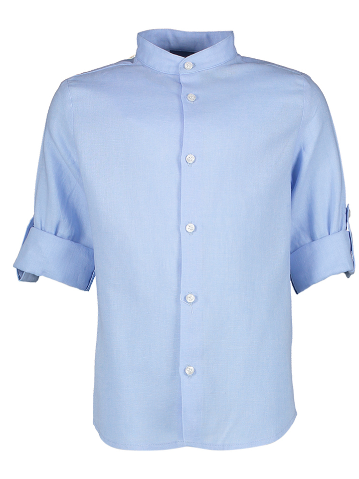 Lichtblauw linnen hemd met rechtopstaande kraag communie Red Limit 