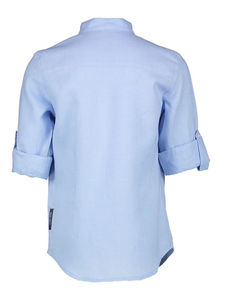 Lichtblauw linnen hemd met rechtopstaande kraag communie Red Limit 