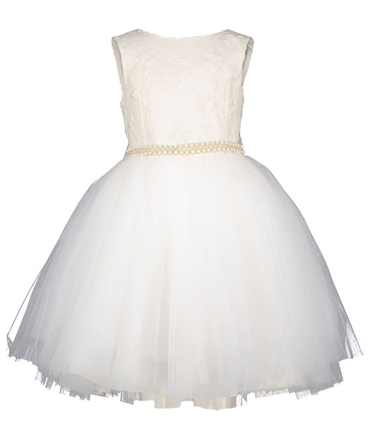 Witte feestelijke jurk met parel detail en tule Miss Leod