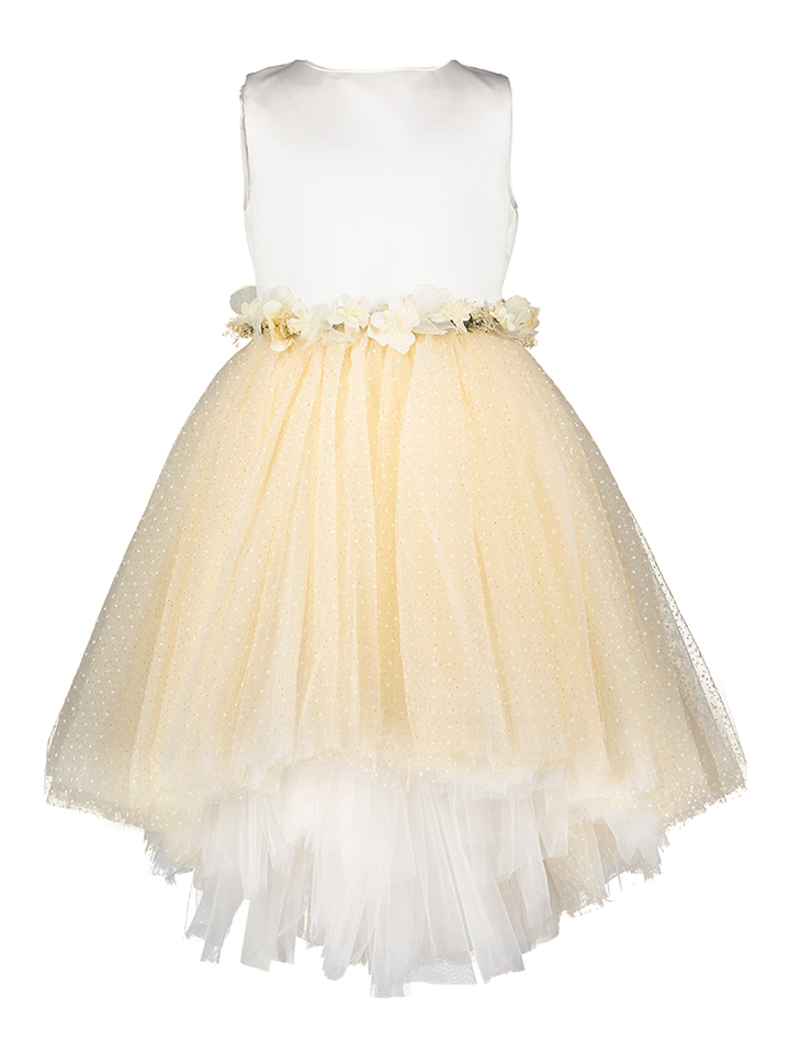 Ecru kleed met roze glitter rok riem detail Miss Leod 