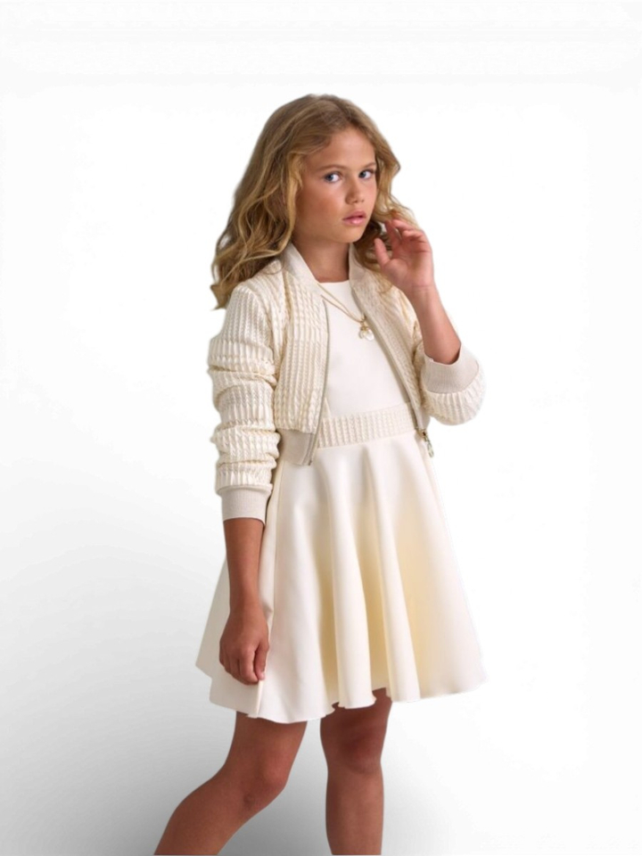 Ecru jurk met structuur tailleband communie Diamante Blu